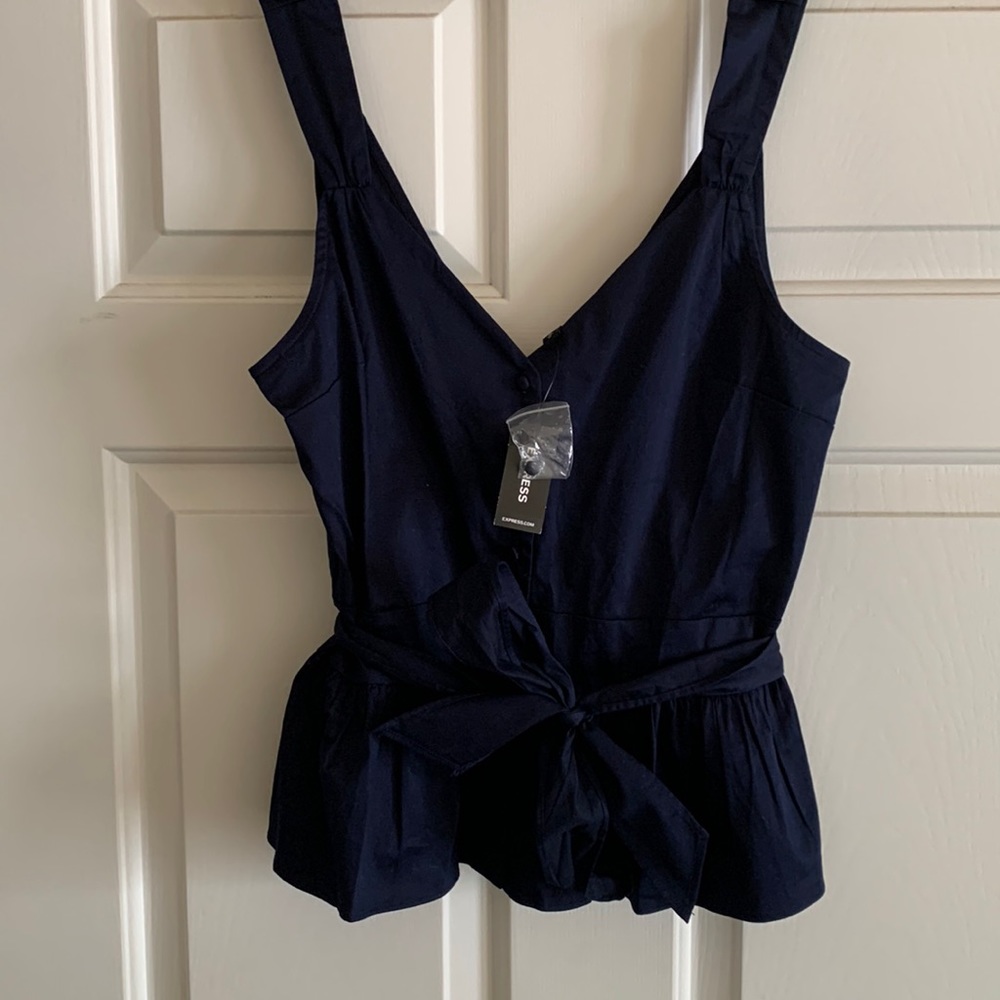 NWOT Express Navy Tank Top with Bow Detail